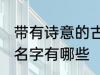 带有诗意的古风名字 带有诗意的古风名字有哪些